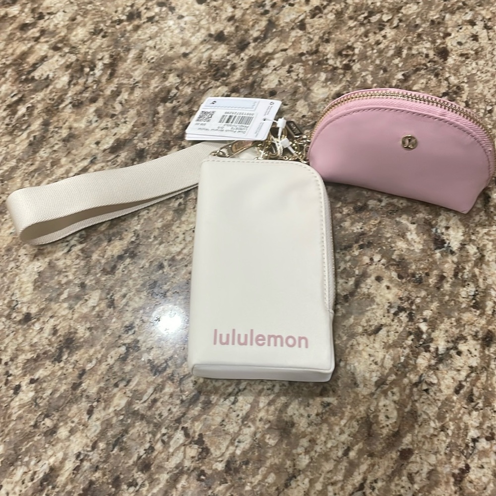 NEW Pastel Pink and Ivory Lululemon Wristlet Wallet combo